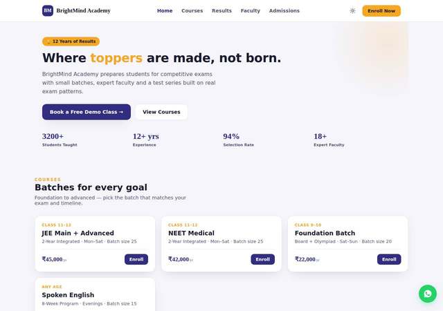 BrightMind Academy - Coaching Institute website template preview