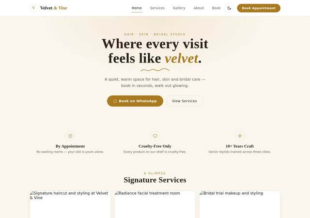 Velvet & Vine - Salon & Spa website template preview